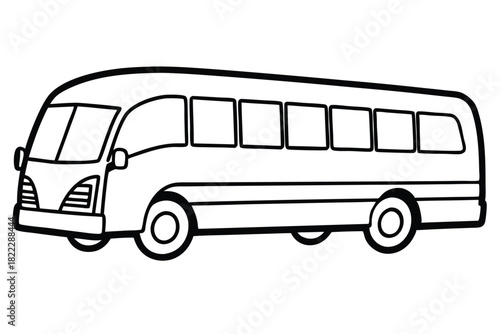 Simple black outline showcases a generic passenger bus viewed from the side, clearly detailed