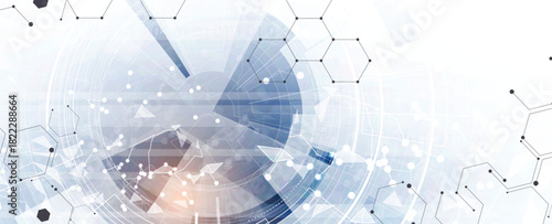 Abstract technology and science hexagon background, DNA strands, connected neural web