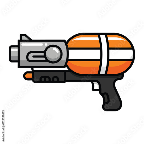 Cartoon water gun with orange tank and grey body