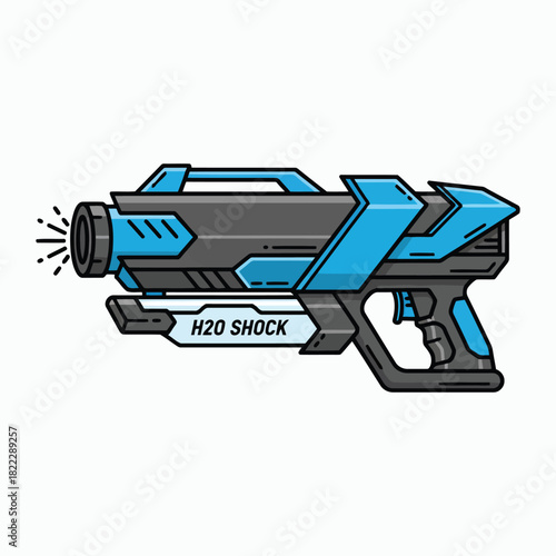 Futuristic blue and grey water gun with h2o shock