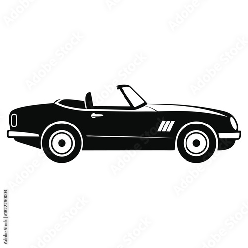 Sleek black cabriolet showcases classic automotive styling in the silhouette view, a timeless roadster