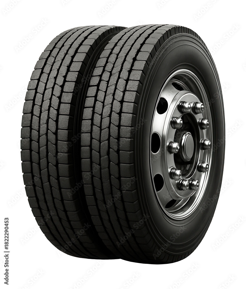 Obraz premium Dual bus wheel featuring noticeable nuts and a textured tire design.