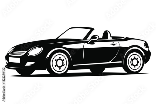 Sleek black convertible car showcases streamlined design and open top, offering a modern aesthetic