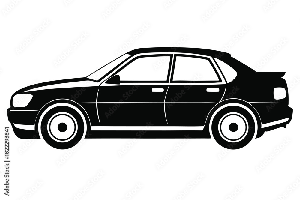 Fototapeta premium The stylish sedan is showcased in a black and white side view outline