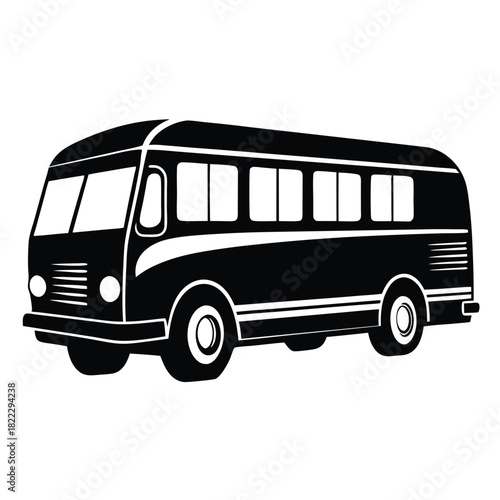 The vintage public bus stands still with its clean monochrome minimal aesthetic