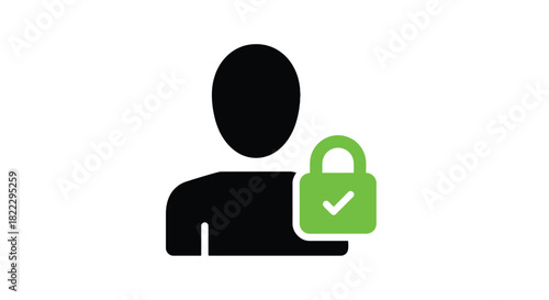 Orange user icon with a blue padlock signifying account security and privacy