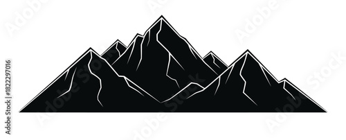 Monochrome mountain range illustration with jagged peaks and textured details