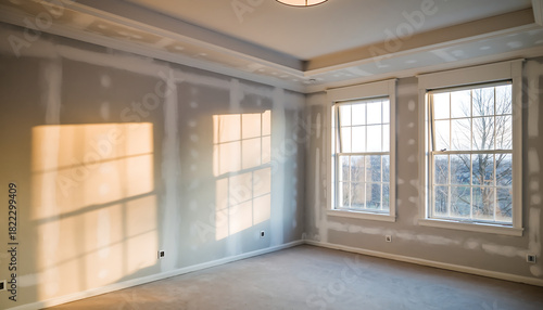 Wallpaper Mural Bright room interior getting ready for painting with natural sunlight streaming through windows, new home construction, real estate development concept Torontodigital.ca