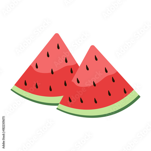 Illustration of sliced red watermelon. Great for healthy eating themes, nutritional content, packaging, and tropical design.