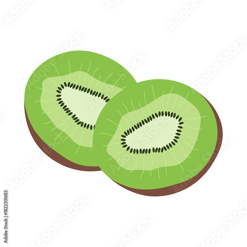 Sliced green kiwi illustration. Great for themes of healthy eating, nutritional content, packaging, and tropical design.