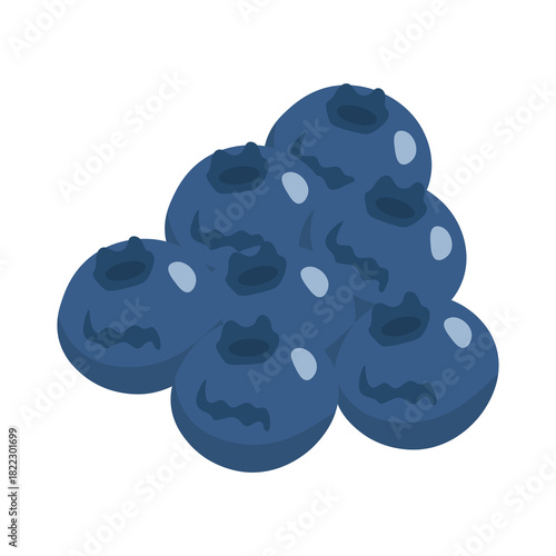 Bunch of Blueberries Flat Vector Illustration on Transparent Background