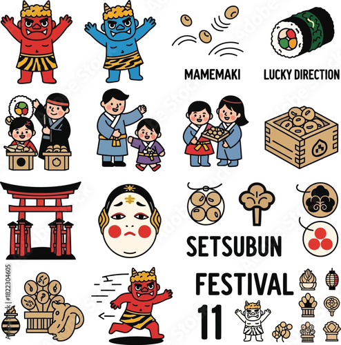 Setsubun festival japanese traditional event with demon and lucky directions images
