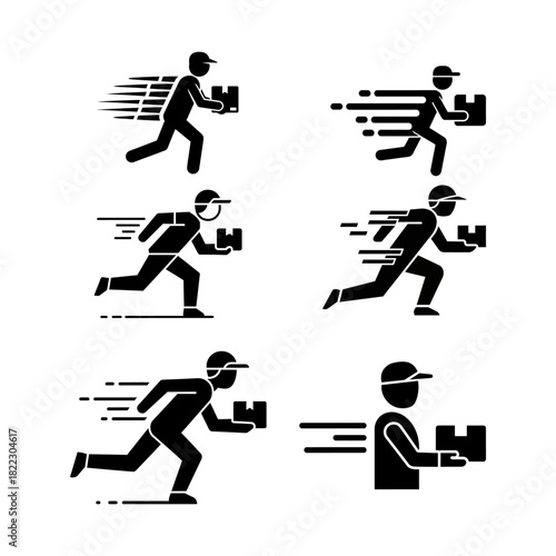 Delivery man running fast with package to deliver to customer on time, representing speed and efficiency in logistics and courier services.
