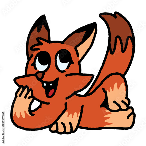 Playful cartoon fox with bright eyes looking up, perfect for children's books, educational materials, or whimsical design projects, full of cheer and fun