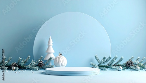 christmast background one colour and little decoration and podium. minimalist style