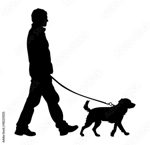 Person walking their dog on leash in silhouette, depicting companionship, outdoor activity, and the bond between humans and animals, perfect for lifestyle and pet-related themes