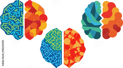 Colorful brain illustrations representing creativity