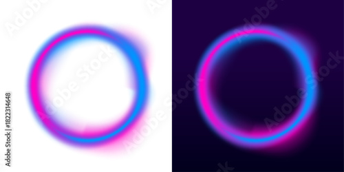 A vibrant circular portal shimmers with electric blue light. Subtle sparks trace its smooth surface. The design feels dynamic and otherworldly.