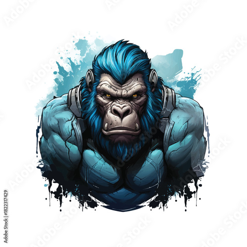 Gorilla Mascot Vector, Fierce Ape Head Portrait, Aggressive Esports Gaming Logo Illustration