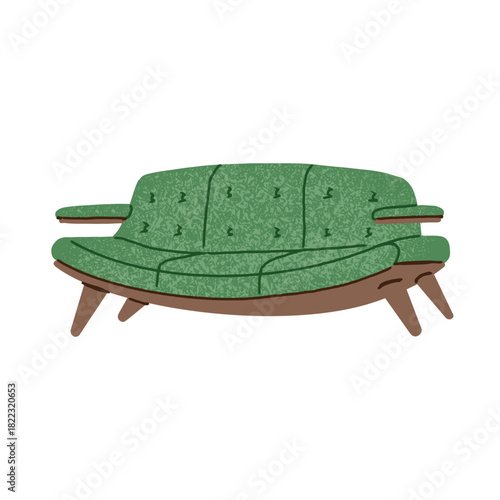 Stylish green mid-century modern sofa, perfect for adding retro charm to any living space, offering comfort and vintage style for interior design projects