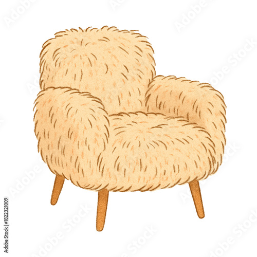 Cozy up with this darling furry armchair illustration, the perfect accent piece to bring warmth and whimsical charm to any interior design project, home decor, or lifestyle blog