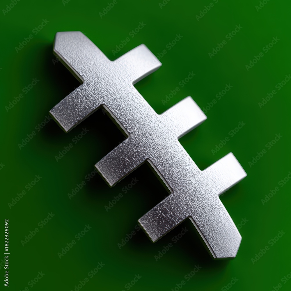 Obraz premium minimalist football icon, the icon showcases a sleek, minimalist design of a solid silver american football silhouette against a vibrant green background