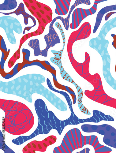 Abstract colorful organic shapes seamless vector pattern with bold modern decorative elements