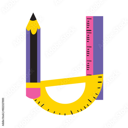 Colorful school supplies create a playful design, perfect for back to school promotions, educational materials, or creative projects that need a touch of fun and whimsy