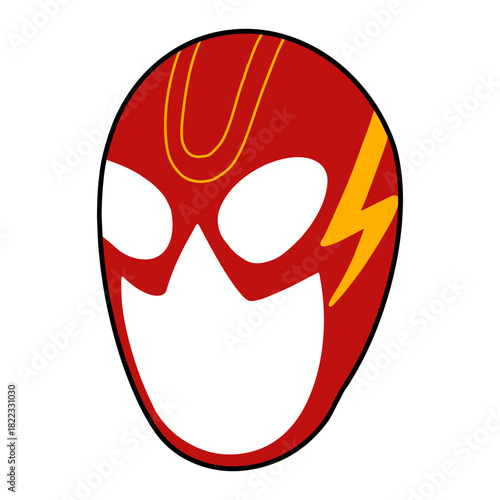 Dynamic red superhero mask with lightning bolt detail offers a striking visual, ideal for comic book themes and adventurous designs with a modern, powerful edge