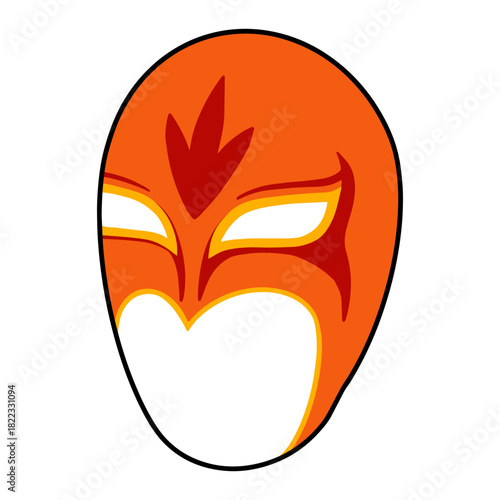 Intriguing orange lucha libre mask with red accents radiating mystique and power for sports, costumes, and celebrations; perfect for design and creative projects