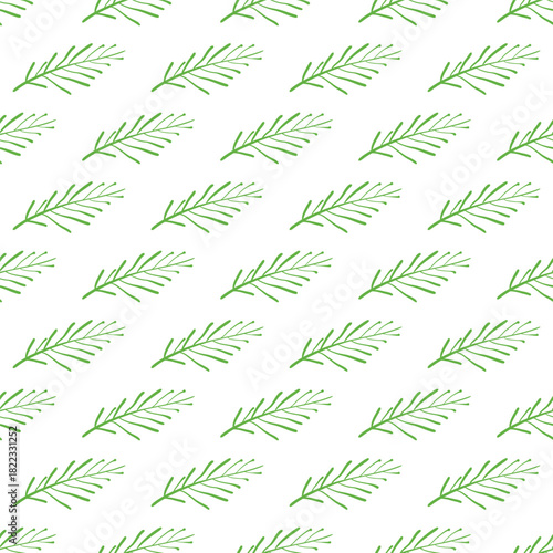 Minimal seamless pattern filled with green herbal elements. Joyfulness and playful festive vibes.