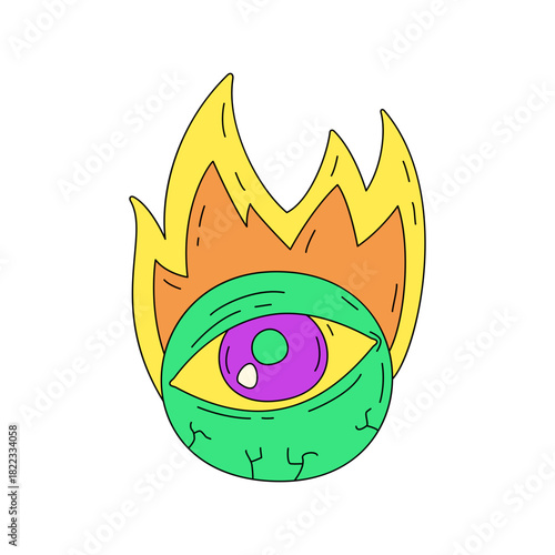 Mystic third eye ablaze, radiating vibrant energy and spiritual insight, a symbol of intuition and inner vision for modern esoteric designs