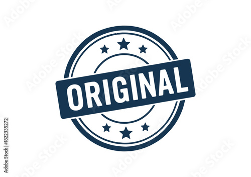 Authenticity stamp with stars and circular badge design