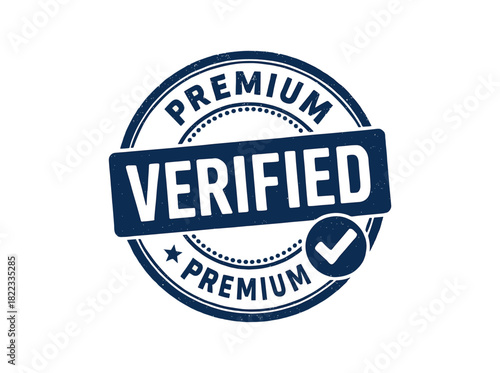 Blue verified seal stamp with check mark icon