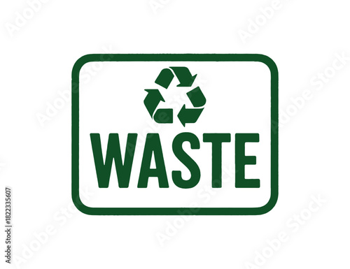 Recycling waste symbol with bold text and green eco icon