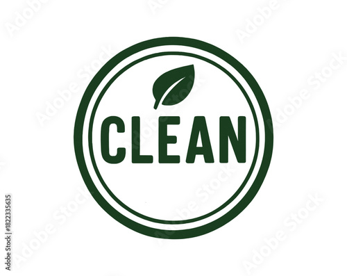 Minimalist clean label with leaf design in green circle for eco-friendly products