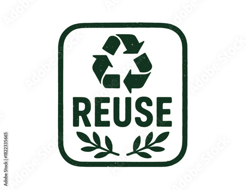 Reuse symbol with recycling icon and leaves in vintage style