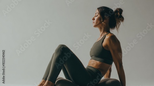 Woman Performing Pilates Roll-Up Motion Demonstrating Core Strength and Focus in a Serene Environment During Slow-Motion Capture