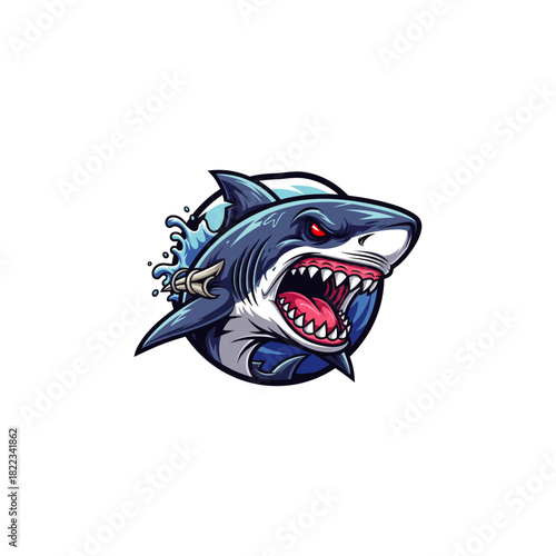 Angry shark icon flat vector design.