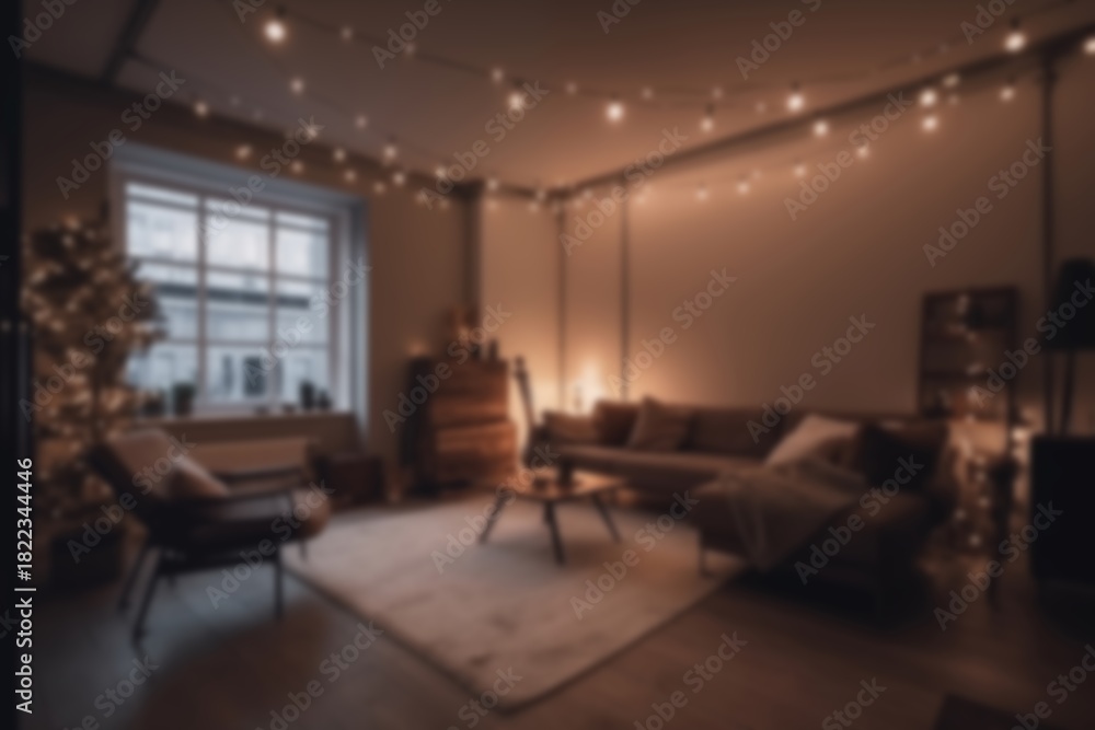 Obraz premium Christmas blurred interior background with light, AI generated image