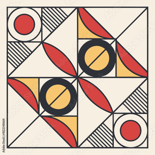 Bauhaus Geometric Seamless Pattern Vector | Mid-Century Modern Retro Abstract Background | 1920s Art Deco Block Style Wallpaper