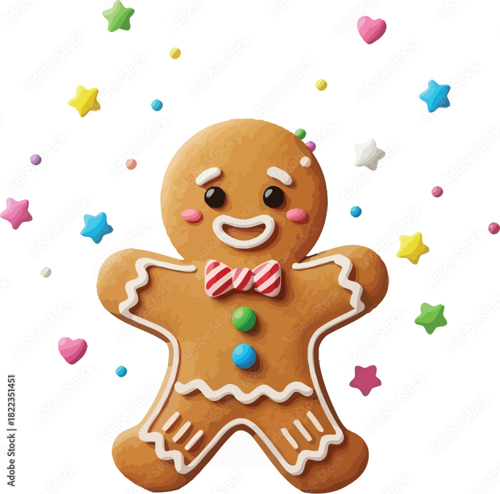 Naklejka premium Cute gingerbread man cookie with colorful candy sprinkles for christmas holiday celebration