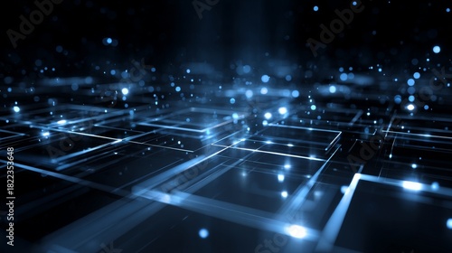 Modern blue background with glowing lines and squares. Great for websites, posters, and more. Futuristic and techy design.