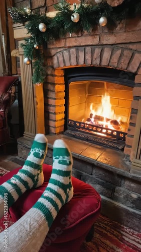 Cozy Evening by Fireplace with Warm Socks