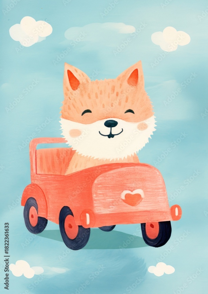 Naklejka premium Cat driving a car vehicle art representation.