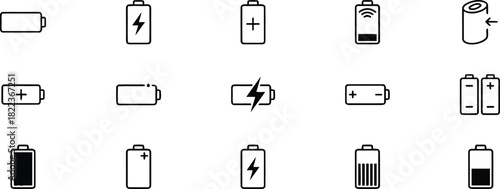 vector, with, illustration, design, levels, icon, different, (45), charge, battery, power, energy, full, empty, lightning bolt, voltage, electricity, symbol, indicator, technology, device, mobile, por