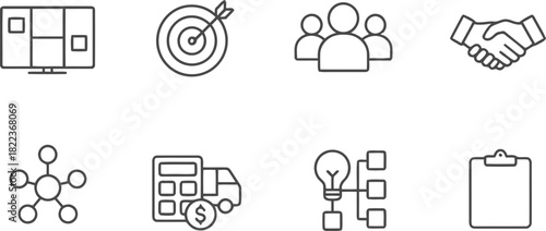 lightbulb, line, grid, dollar, strategy, arrow, finance, document, description:, representing, planning, success, displaying, sign, vector, network, icon, business/, calculator, icons, people, categor