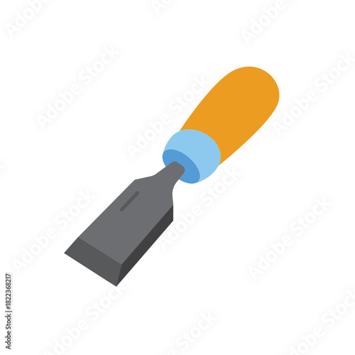Chisel tool with gray and orange wooden handle. Suitable for crafts, woodworking, diy projects, and construction