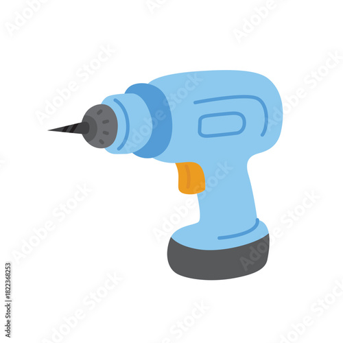 Electric drill in light blue color, cartoon style. Suitable for construction, diy, home improvement, or repair related design projects