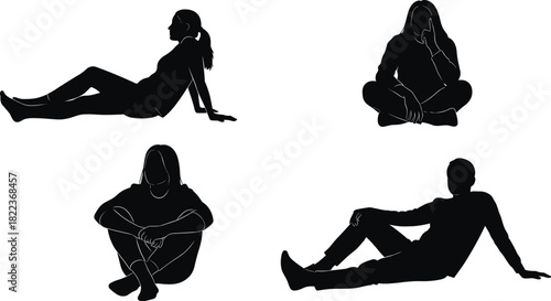 Set of Four Black Silhouette Vector Illustrations